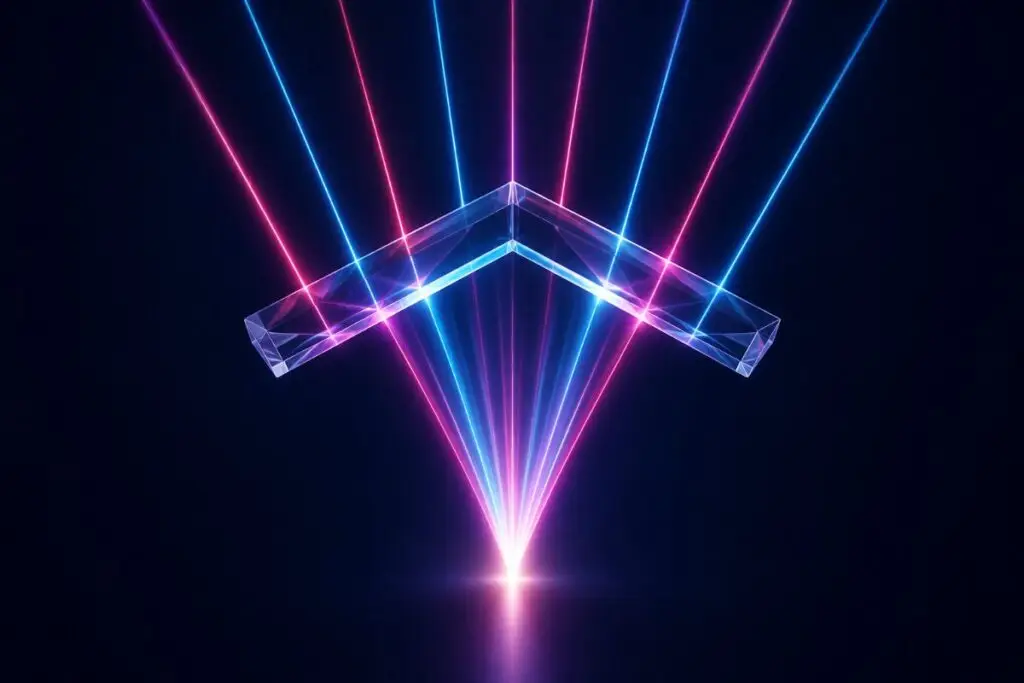 Light beams converging through a single glowing prism roof into one point, marketing under one roof